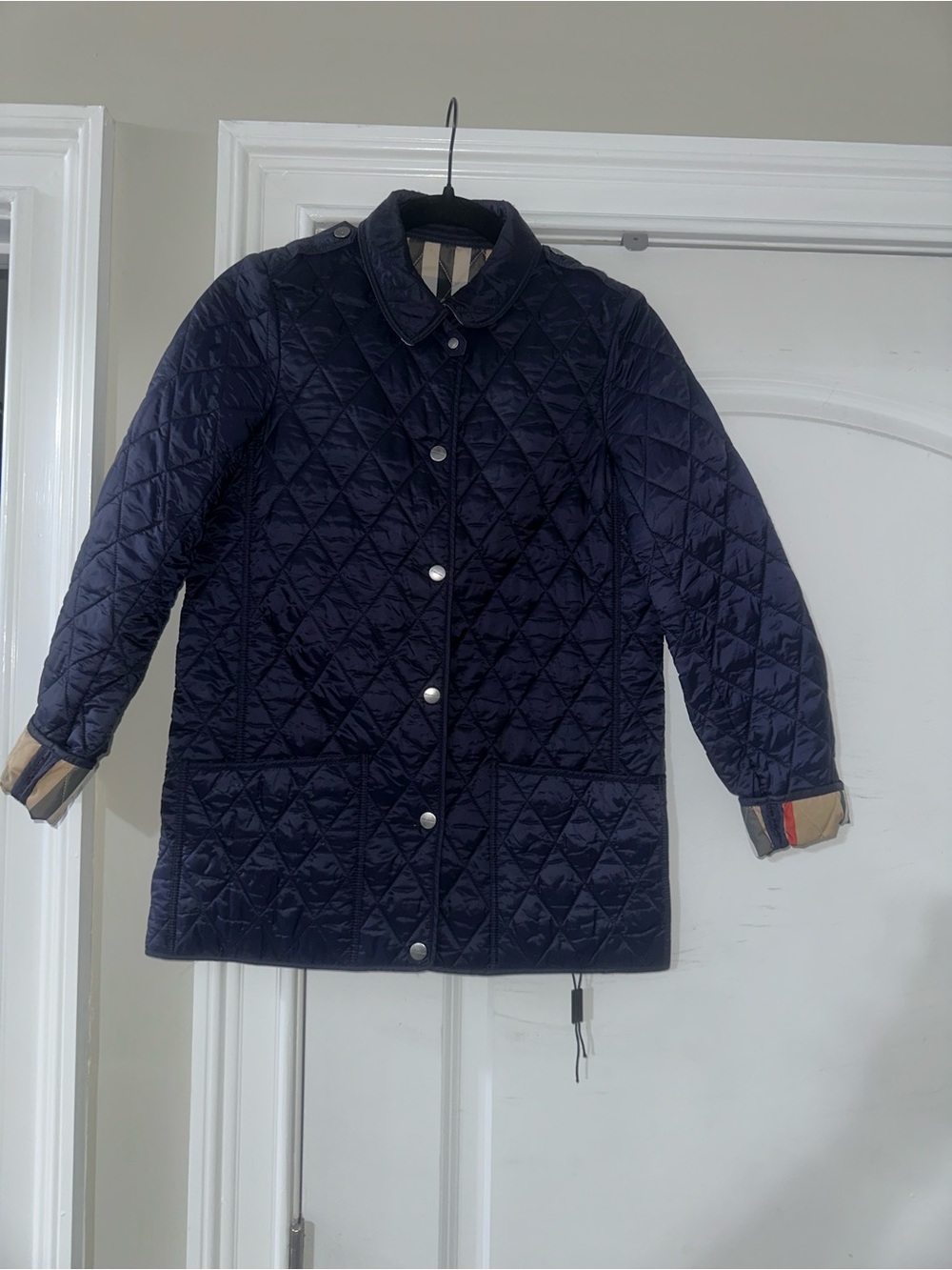 Burberry Children Girls 14Y Navy Quilted Button Down Jacket Vintage
